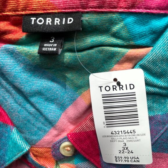 TORRID 3X NWT Gilly Plaid Lizzie Brushed Rayon Button Down Long Sleeve Shirt - Picture 3 of 5
